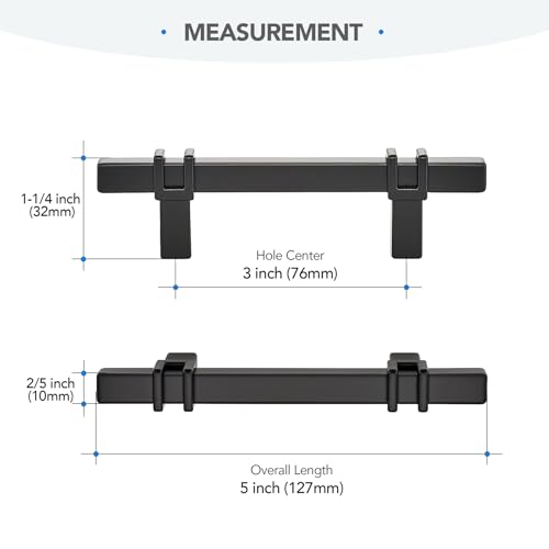 HOME EDIT 3 inch Black Cabinet Handles, 10 Pack Kitchen Cabinet Handles Matte Black Drawer Pulls Zinc Alloy Square Bar Kitchen Pulls - Image 3