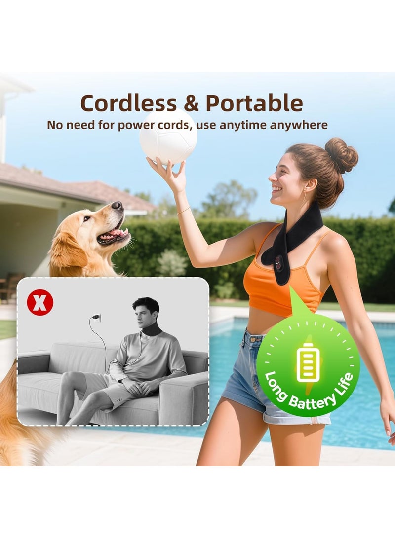 SYOSI Neck Heating Pad, Cordless Electric Neck Massager with 660nm 850nm Red Light Therapy, Rechargeable 3000mAh Heated Neck Wrap with 3 Heat and Massage Levels for Pain Relief, Black - Image 4