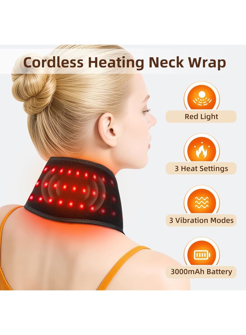 SYOSI Neck Heating Pad, Cordless Electric Neck Massager with 660nm 850nm Red Light Therapy, Rechargeable 3000mAh Heated Neck Wrap with 3 Heat and Massage Levels for Pain Relief, Black - Image 2