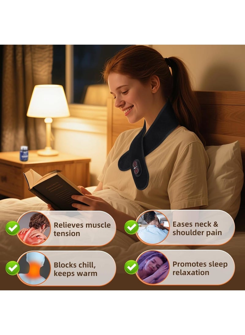 SYOSI Neck Heating Pad, Cordless Electric Neck Massager with 660nm 850nm Red Light Therapy, Rechargeable 3000mAh Heated Neck Wrap with 3 Heat and Massage Levels for Pain Relief, Black - Image 5