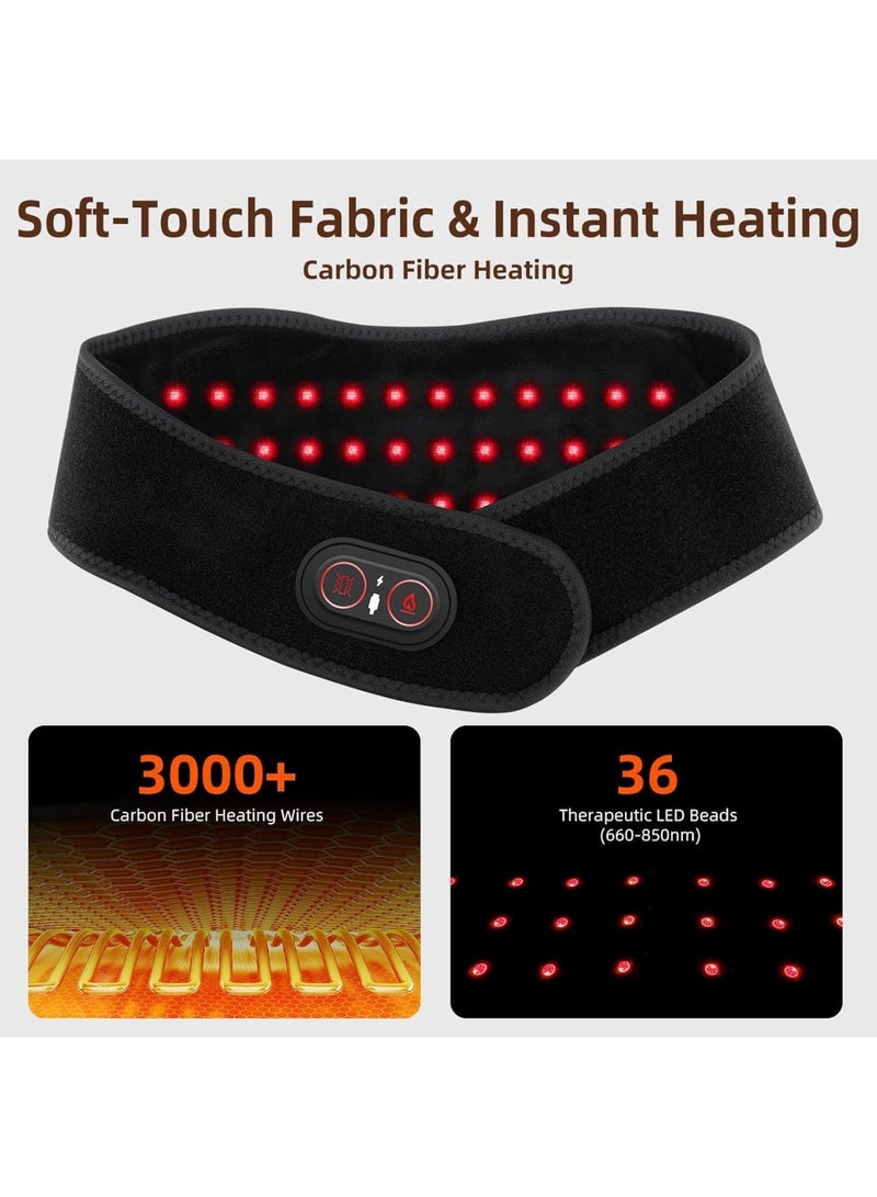 SYOSI Neck Heating Pad, Cordless Electric Neck Massager with 660nm 850nm Red Light Therapy, Rechargeable 3000mAh Heated Neck Wrap with 3 Heat and Massage Levels for Pain Relief, Black - Image 3