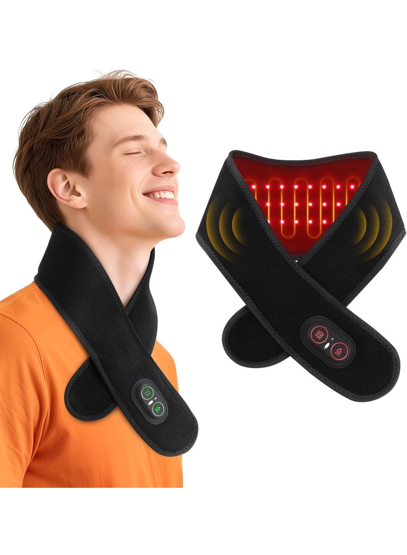 SYOSI Neck Heating Pad, Cordless Electric Neck Massager with 660nm 850nm Red Light Therapy, Rechargeable 3000mAh Heated Neck Wrap with 3 Heat and Massage Levels for Pain Relief, Black - Image 1