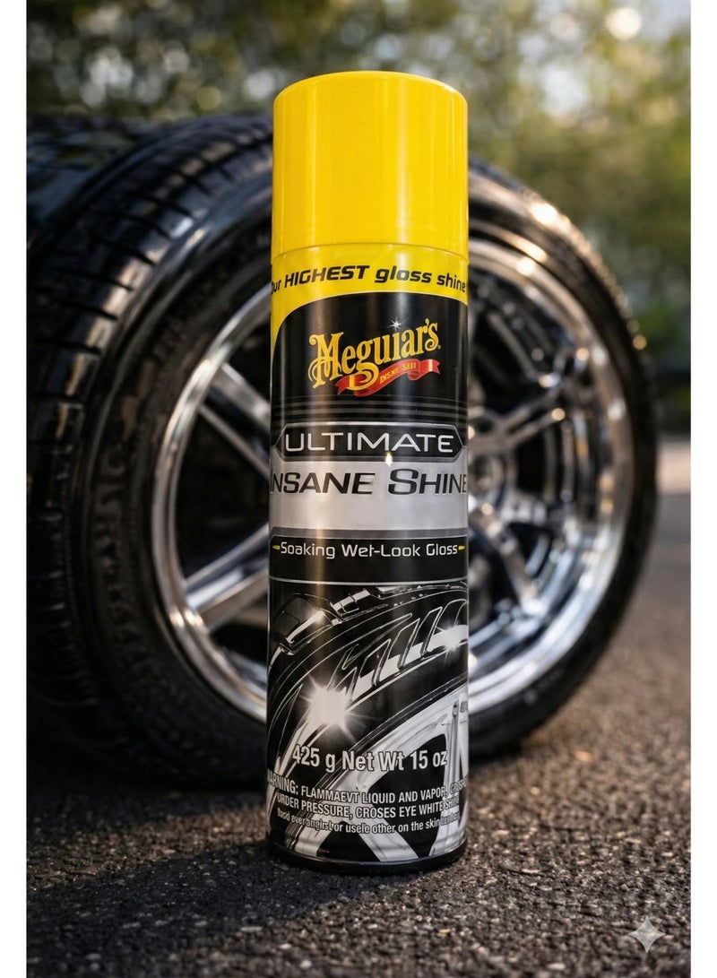 منظف و ملمع إطارات ميغوايرز ألتيميت إنساين شاين بخاخ لطلاء الكاوتش يعطي لمعان فائق ومظهر رطب جذاب مع حماية طويلة الأمد لجميع أنواع إطارات السيارات والمركبات