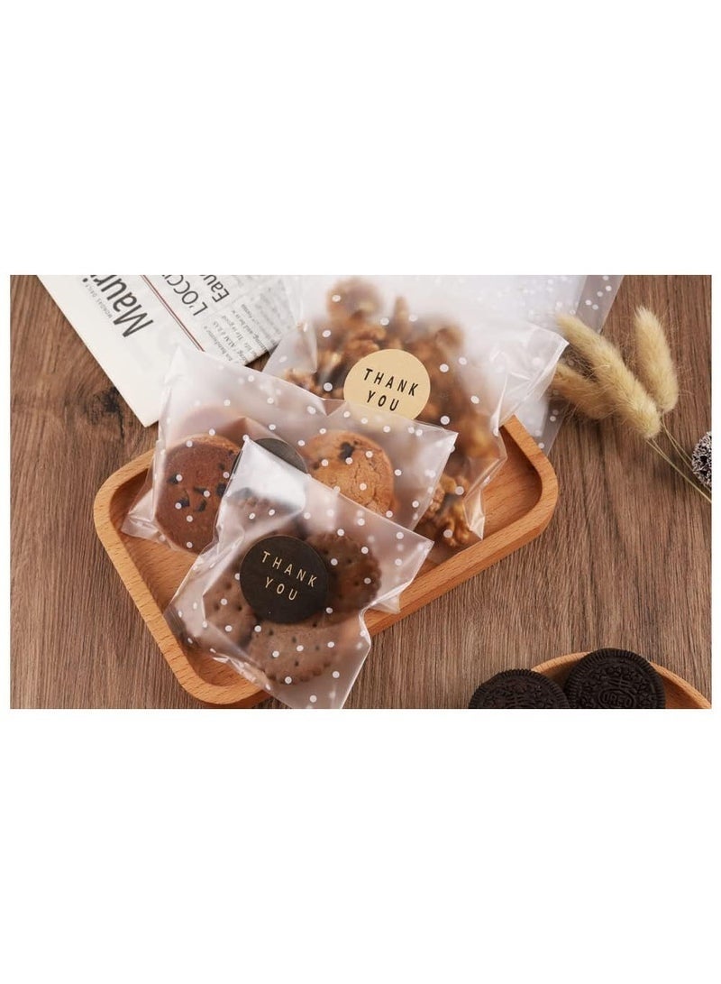 MUMO 200-Piece DIY Self Adhesive Plastic Transparent Candy Cookie Gift Bag, Reclosable White Polka Dot Self Sealing Packaging Bags, Chocolate Small Treat Party Birthday Wedding - Image 5