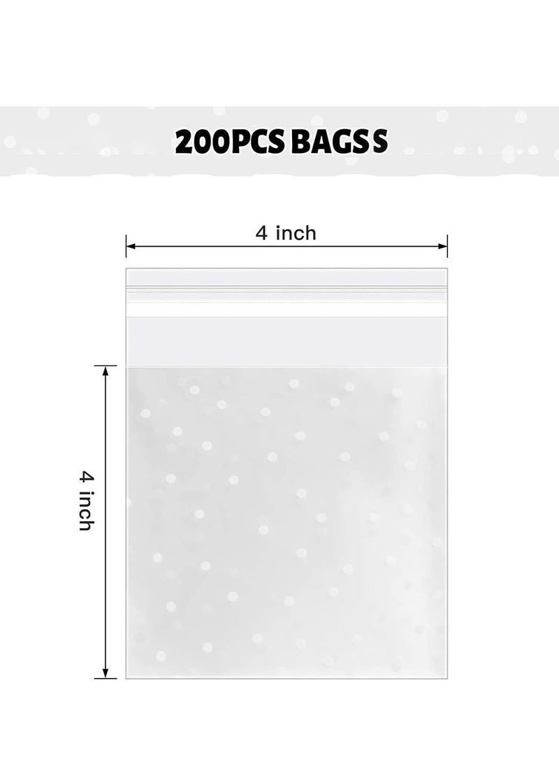 MUMO 200-Piece DIY Self Adhesive Plastic Transparent Candy Cookie Gift Bag, Reclosable White Polka Dot Self Sealing Packaging Bags, Chocolate Small Treat Party Birthday Wedding - Image 3