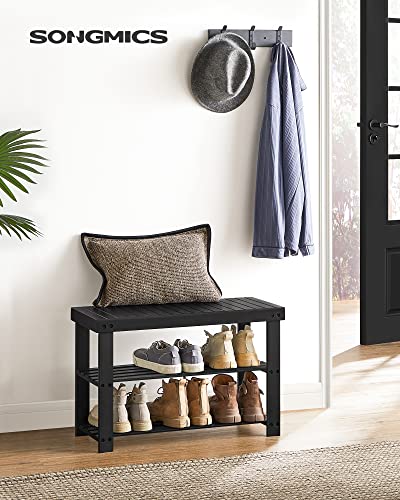 SONGMICS Shoe Rack Bench, 3-Tier Bamboo Shoe Storage Organizer, Entryway Bench, Holds Up to 286 lb, 11.3 x 27.6 x 17.8 Inches, for Entryway Bathroom Bedroom, Ink Black ULBS04H - Image 2