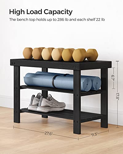 SONGMICS Shoe Rack Bench, 3-Tier Bamboo Shoe Storage Organizer, Entryway Bench, Holds Up to 286 lb, 11.3 x 27.6 x 17.8 Inches, for Entryway Bathroom Bedroom, Ink Black ULBS04H - Image 3