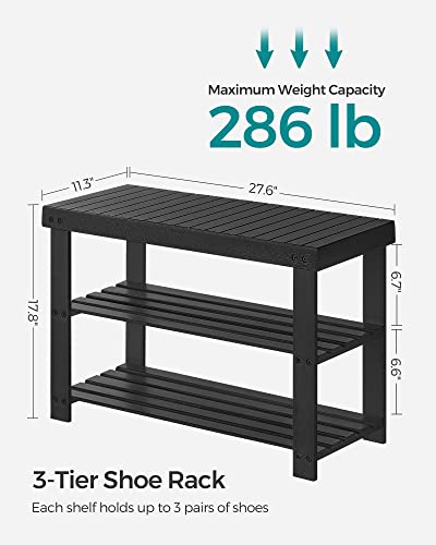 SONGMICS Shoe Rack Bench, 3-Tier Bamboo Shoe Storage Organizer, Entryway Bench, Holds Up to 286 lb, 11.3 x 27.6 x 17.8 Inches, for Entryway Bathroom Bedroom, Ink Black ULBS04H - Image 5