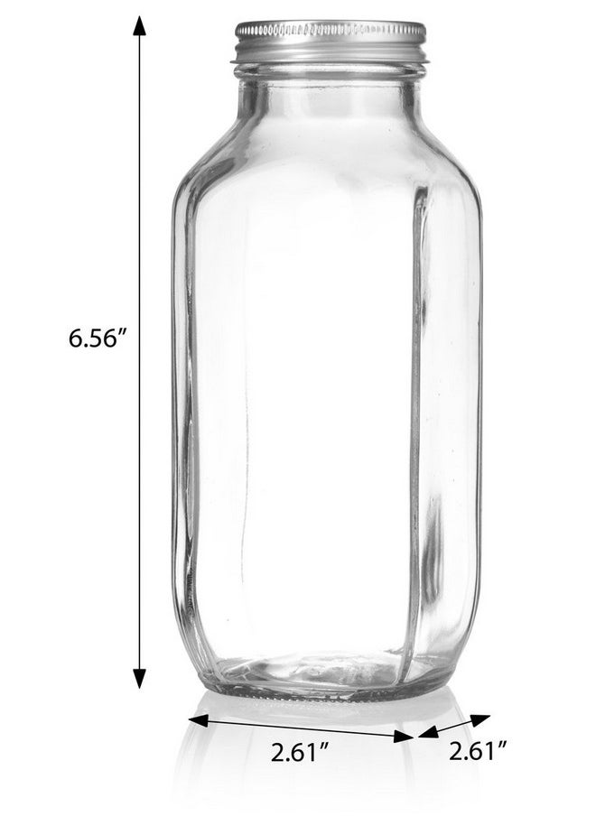 JUVITUS 16 oz / 480 ml Clear Thick Plated Glass French Square Empty Bottle Jar with Metal Silver Lid (6 Pack) Perfect for Home, Travel, Juicing, Kombucha  - Image 2