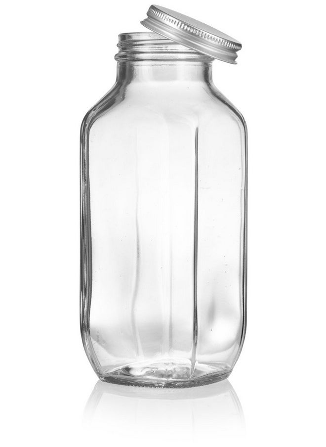 JUVITUS 16 oz / 480 ml Clear Thick Plated Glass French Square Empty Bottle Jar with Metal Silver Lid (6 Pack) Perfect for Home, Travel, Juicing, Kombucha  - Image 4