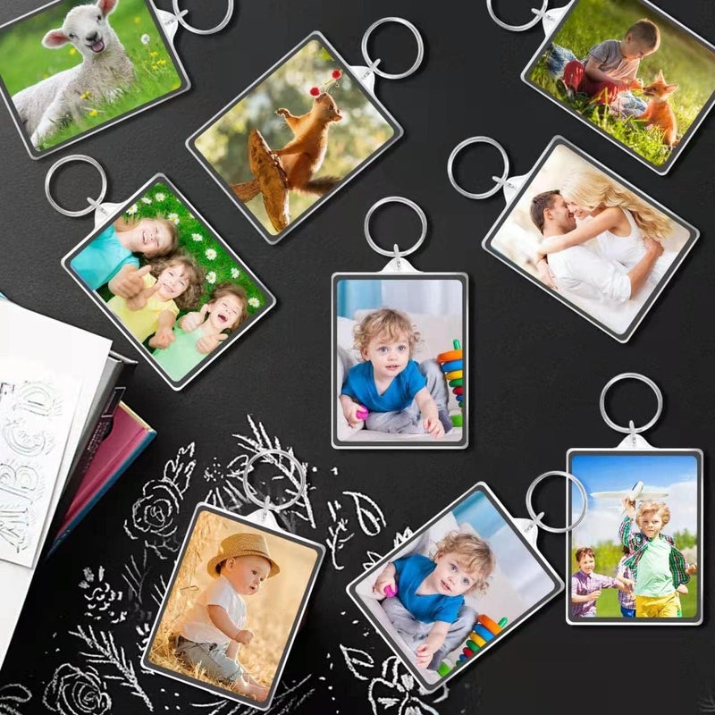 Visen 12 Pcs Acrylic Keychain Blank,Clear Rectangle Keyring Holder,Picture Keychains,Transparent Acrylic Ornaments,Custom Personalised Photo Insert Keychain,Key Rings for DIY Projects and Craf, Clear, - Image 4