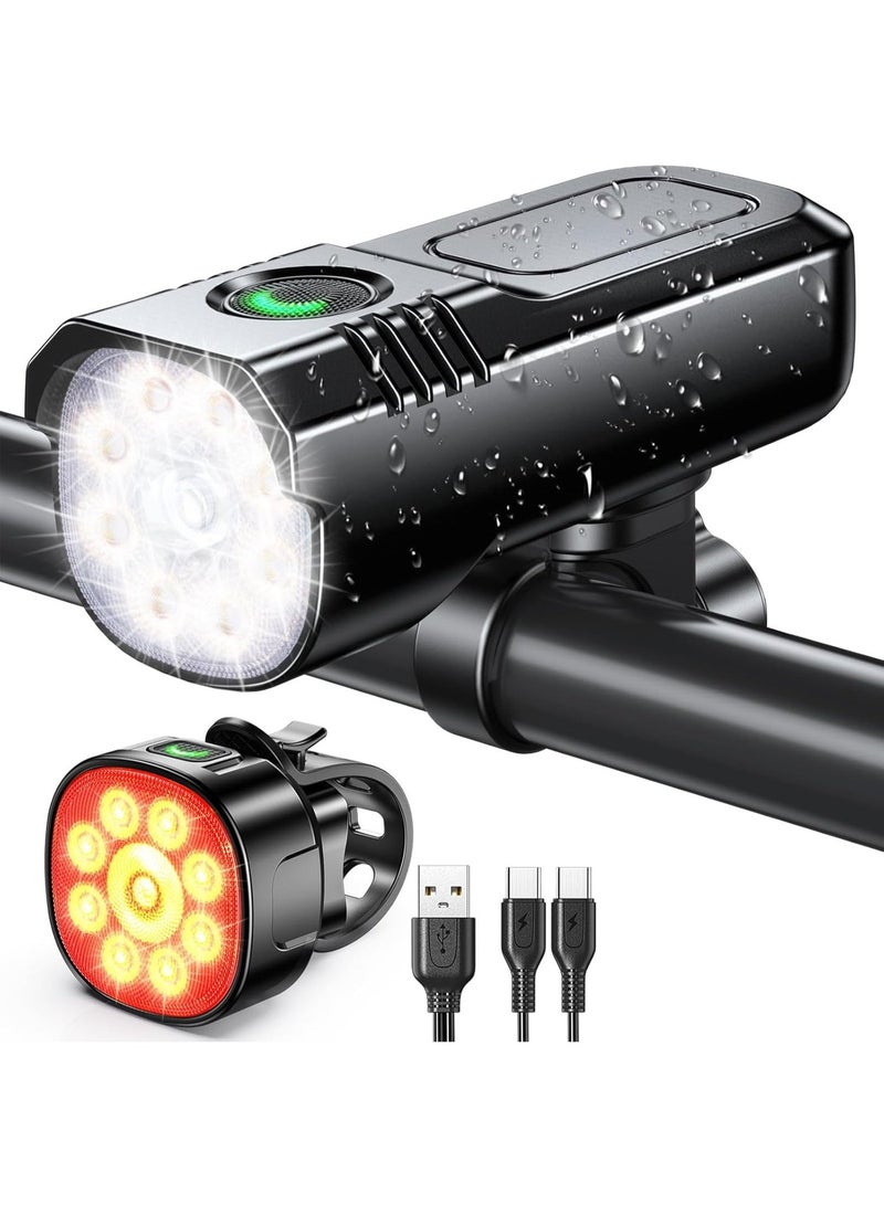 FDTY Bike Lights Front and Back, Super Bright Bicycle Lights USB Rechargeable, 8+7 Lighting Modes, Fast Charging, IP65 Waterproof Bike Light Set for Night Riding/Camping/Mountain - Image 1