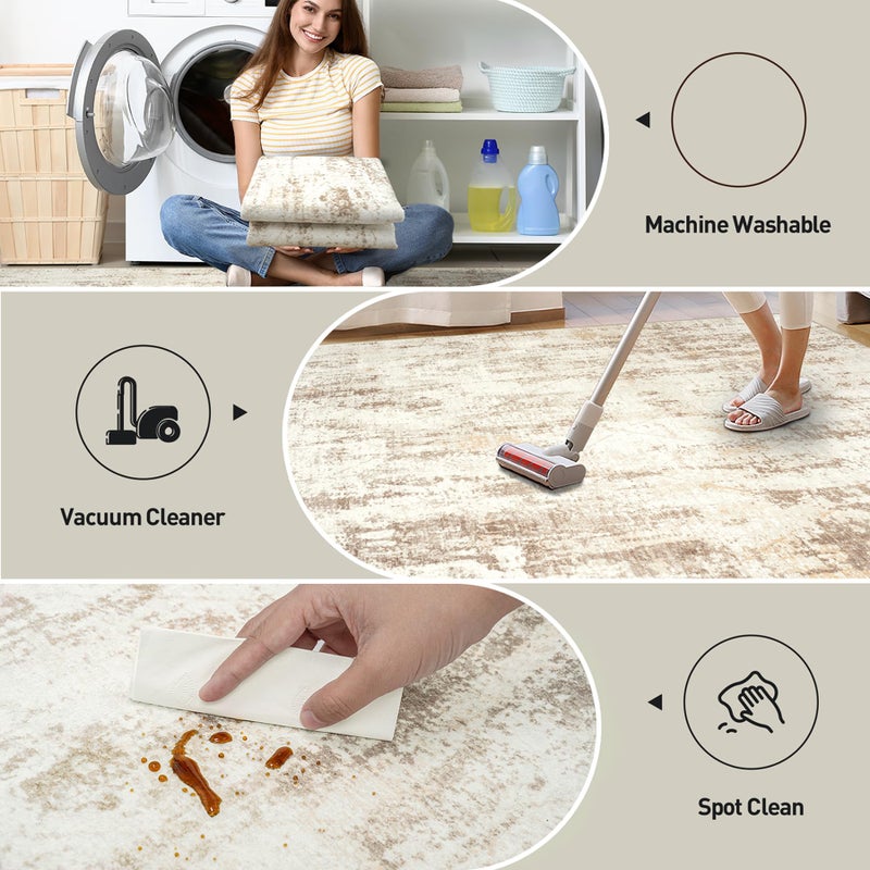 Gent drizz 9x12 Area Rugs Washable Rug: Modern Abstract Living Room Rug Soft Anti-Skid Thin Carpet Indoor Floor Non-Shedding Carpets for Bedroom Dining Room Farmhouse Nursery Home Office Beige Grey - Image 4