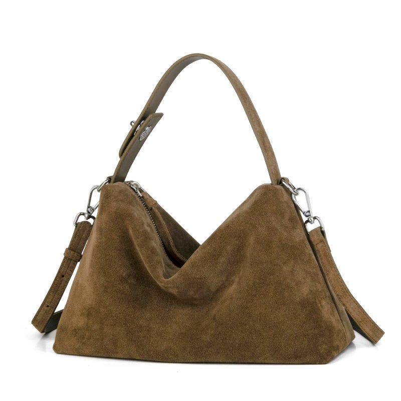 DONNAIN Premium Suede Leather Crossbody Bags for Women, Slouchy Suede Shoulder Bag with Adjustable Strap and Tote Handbag (New Camel) - Image 1