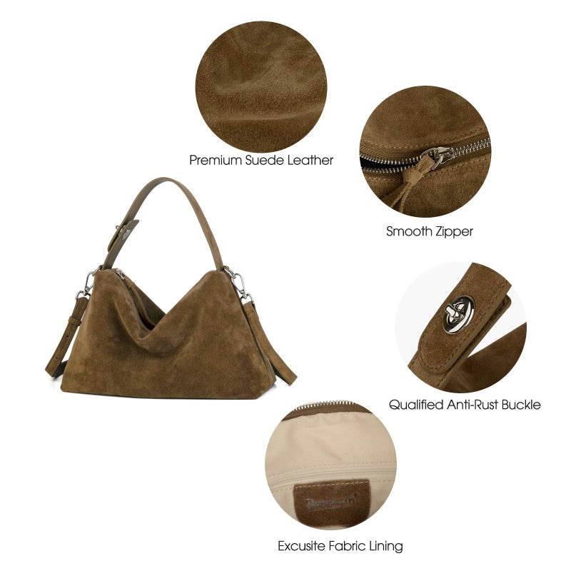 DONNAIN Premium Suede Leather Crossbody Bags for Women, Slouchy Suede Shoulder Bag with Adjustable Strap and Tote Handbag (New Camel) - Image 4