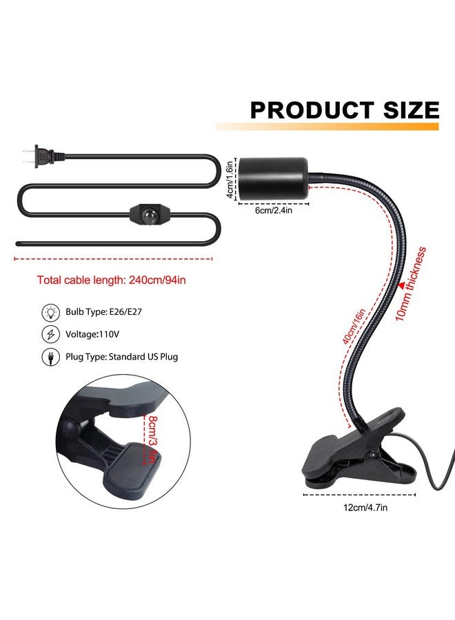 Generic Generic Reptile Heat Lamp, Turtle Basking Lamp with 10mm Rotatable Thick Gooseneck, UVA UVB Reptile Light, Aquarium Lamp for Reptiles Tortoise Bearded Dragon Lizard with 240CM Cord  - Image 2