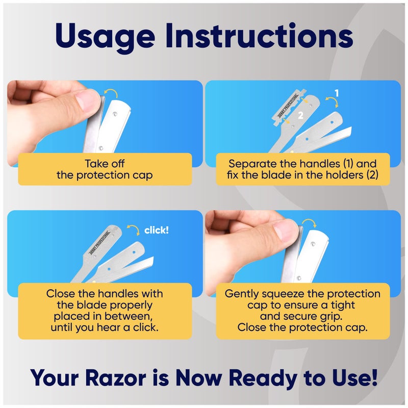 Equinox International Equinox Professional Straight Edge Razor with 100 Single Derby Blades 100% Stainless Steel Razor and Blades - Close Shaving Men's Manual Shaver - Disposable Blades -Barber Straight Razor Kit - Silver - Image 3