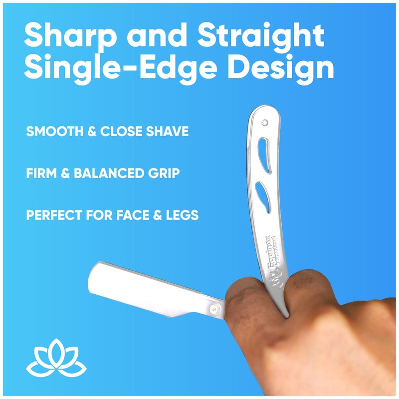 Equinox International Equinox Professional Straight Edge Razor with 100 Single Derby Blades 100% Stainless Steel Razor and Blades - Close Shaving Men's Manual Shaver - Disposable Blades -Barber Straight Razor Kit - Silver - Image 4