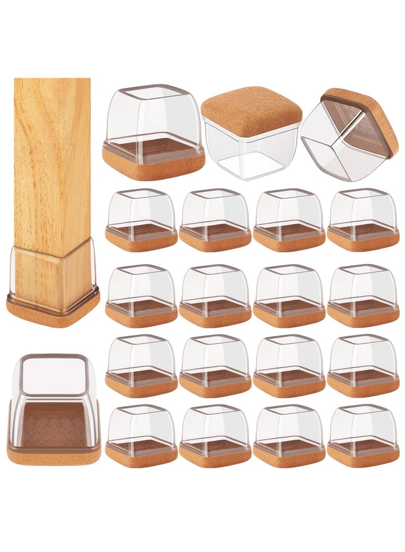 32 Pieces Chair Leg Floor Protectors Square, Silicone Chair Leg Protectors for Hardwood Floors, Chair Leg Caps Covers Protect Wooden Floors from Scratching, Fit: 24cm-37cm, Thick, Won't Tear (Clear) - Image 1