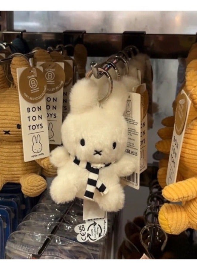 Miffy Rabbit  Black And White Striped Scarf Pendant Cute Doll Super Cute Mini White Rabbit Plush Doll Pendant Gift - Image 3