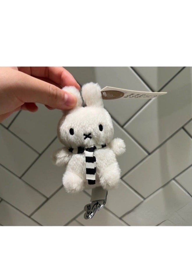 Miffy Rabbit  Black And White Striped Scarf Pendant Cute Doll Super Cute Mini White Rabbit Plush Doll Pendant Gift - Image 2