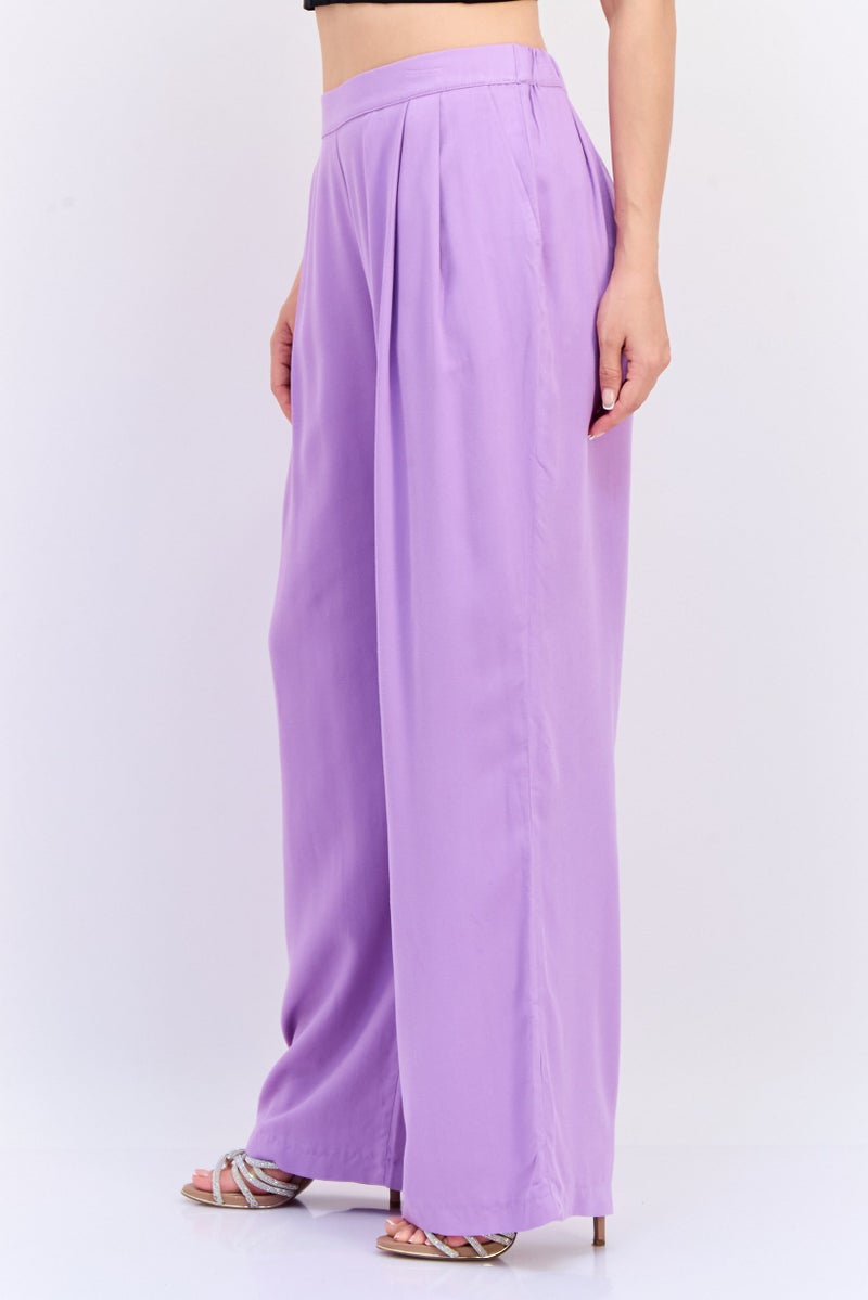 KOTON Women Regular Fit Wide Leg Solid Pants, Purple - Image 4