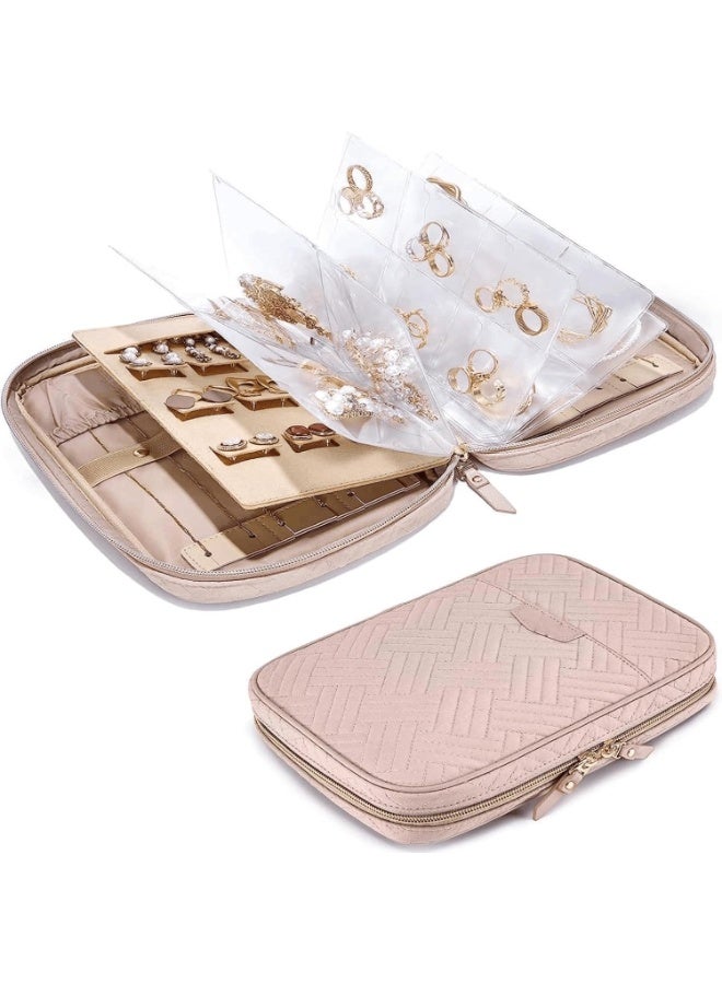 Jewelry Travel Organizer Case, Transparent Jewelry Storage Book with Zipper Pouch, Ring Binder for Necklaces, Earrings, Rings, and Bracelets (Pink) - Image 1