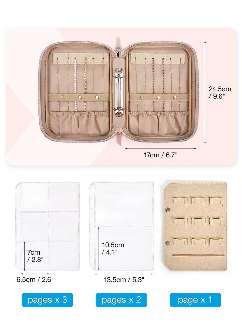 Jewelry Travel Organizer Case, Transparent Jewelry Storage Book with Zipper Pouch, Ring Binder for Necklaces, Earrings, Rings, and Bracelets (Pink) - Image 2