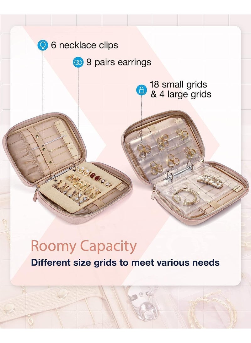 Jewelry Travel Organizer Case, Transparent Jewelry Storage Book with Zipper Pouch, Ring Binder for Necklaces, Earrings, Rings, and Bracelets (Pink) - Image 5