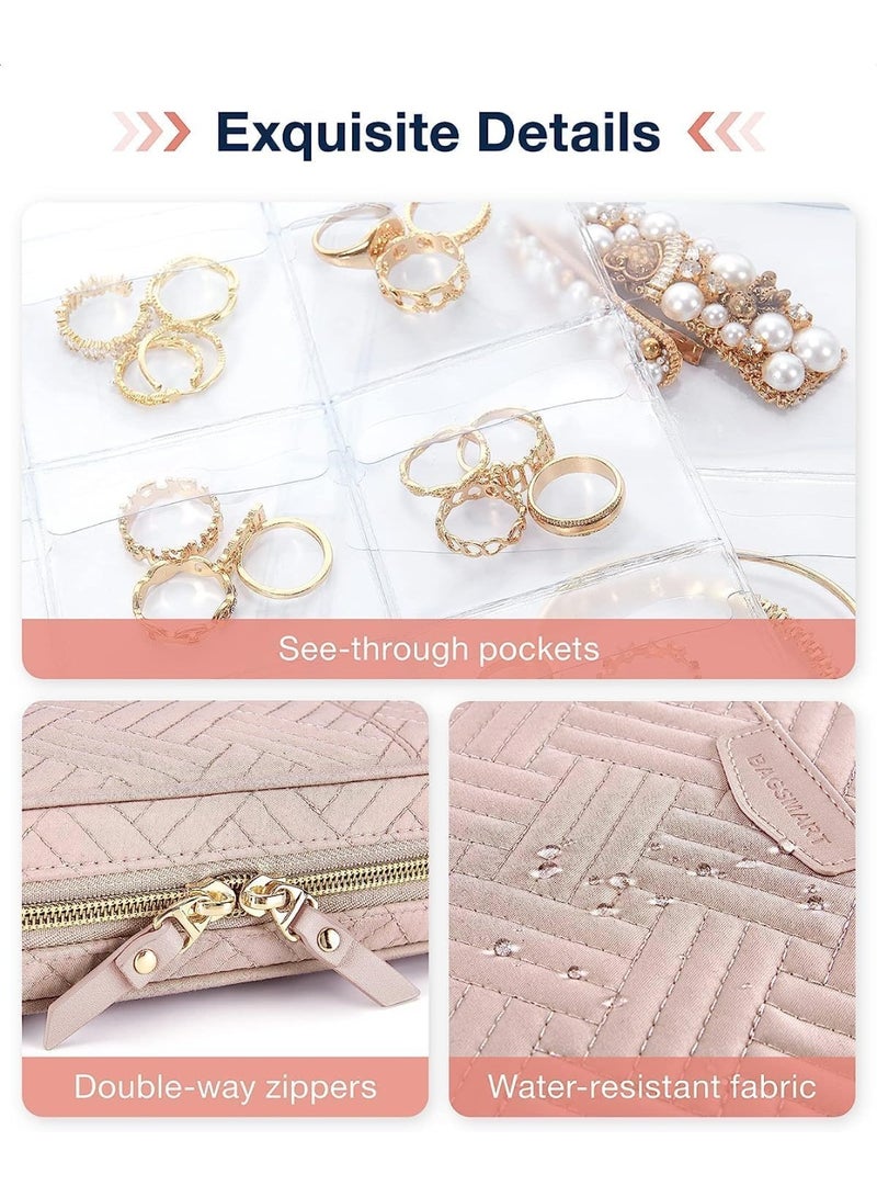 Jewelry Travel Organizer Case, Transparent Jewelry Storage Book with Zipper Pouch, Ring Binder for Necklaces, Earrings, Rings, and Bracelets (Pink) - Image 4