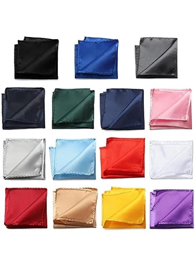 15 Pieces Mens Pocket Squares, 8.6 x 8.6 Inch Handkerchief, Soft Silk Men Hankies for Wedding Party, Pocket Square Towel - Image 1