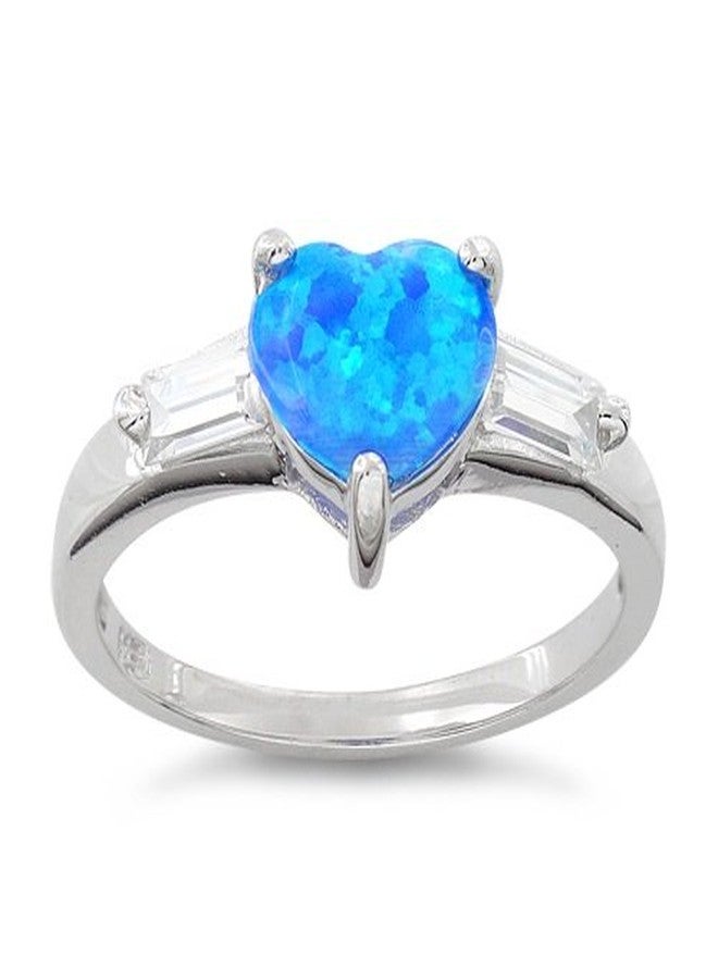 SILVERCLOSEOUT Sterling Silver Created Blue Opal Heart Ring - Size 6 - Image 2