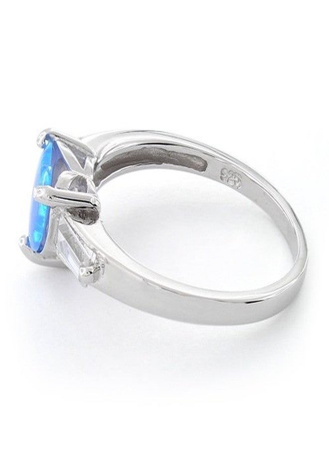 SILVERCLOSEOUT Sterling Silver Created Blue Opal Heart Ring - Size 6 - Image 4