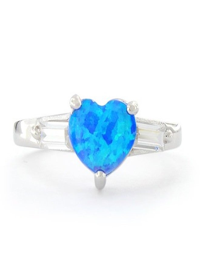 SILVERCLOSEOUT Sterling Silver Created Blue Opal Heart Ring - Size 6 - Image 3