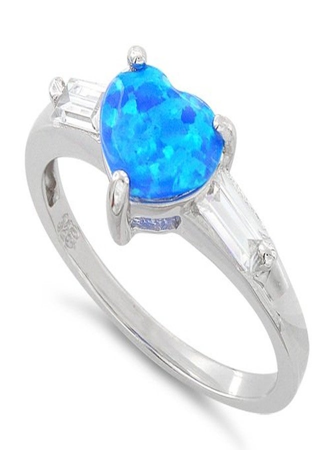 SILVERCLOSEOUT Sterling Silver Created Blue Opal Heart Ring - Size 6 - Image 1