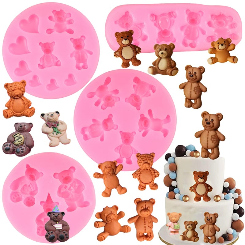 FCKEMLDS Bear Silicone Fondant Mold - Valentine's Day Cute Bear Chocolate Fondant Mold Set of 4 - Image 1