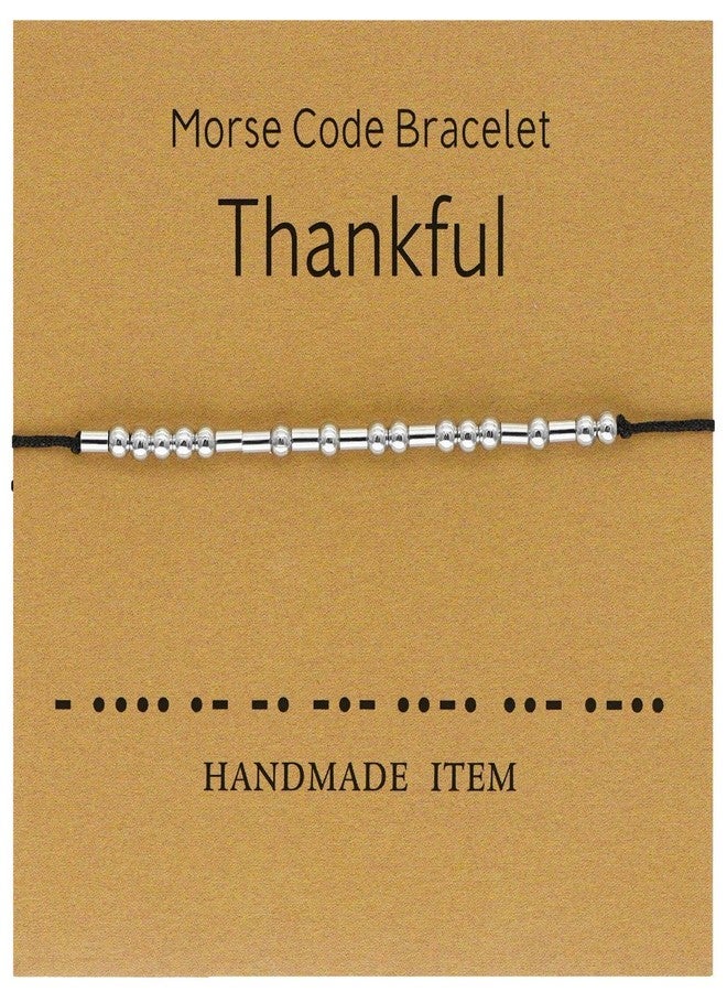 Tidefire Morse Code Bracelets for Women Men Secret Message Beads Silk Cord Bangle Friendship Bracelet with Meaning Card (Thankful) - Image 1