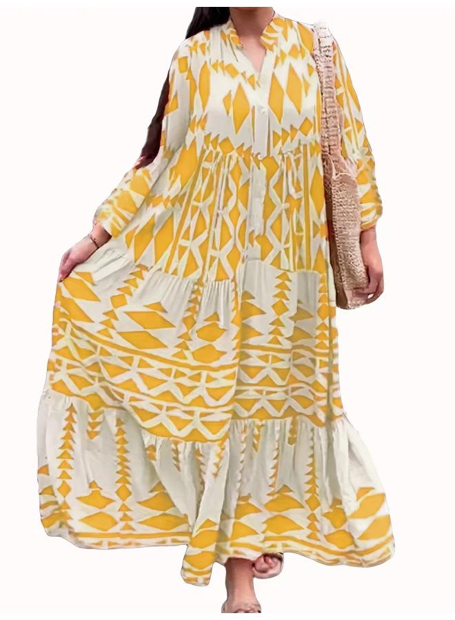 Europe And The United States Large Size Women's Clothing New Temperament Printed Shirt Skirt Bohemian Dress