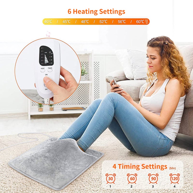 Electric Heated Foot Warmer - Double-Side Foot Heating Pad,Ultra Soft Flannel Electric Fast Heating Pad,Auto Shut Off, 6 Temperature 4Timer Setting Foot and Hand Pain Relief 16''x16'' - Image 3