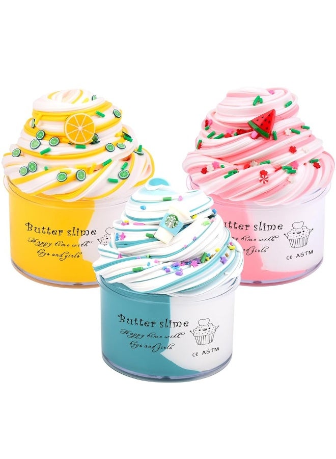 Keemanman Butter Slime Kit 3 Pack with Watermelon Latte and Lemon Charms Cool Preppy Stuff Cute Stress Relief Toys and Birthday Gifts Ideas for Girls and Boys Scented Aesthetic Stuff for Kids - Image 3