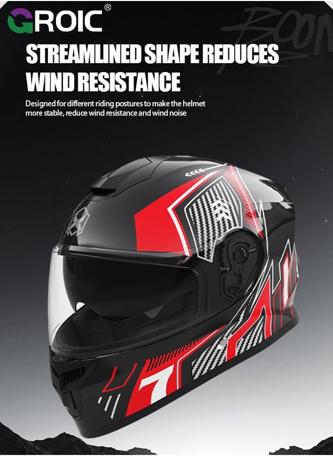 GROIC Sport Motorcycle Helmet,Motorcycle Full Face Helmet,ightweight ABS Shell,Bike Motocross Helmets for Adults,Motorcycle Street Bike Helmet(Red)  - Image 2