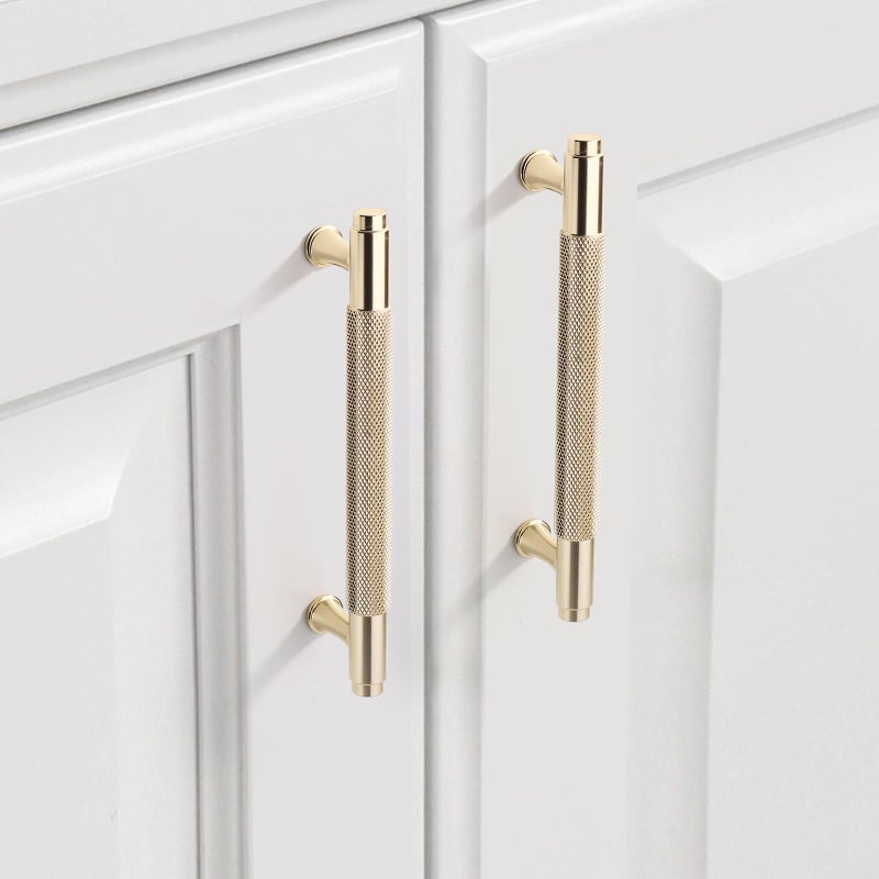 9BUILD 10 Pack Knurled Cabinet Pulls 5 Inch Brushed Gold Kitchen Cabinet Handles Gold Cabinet Hardware Kitchen Handles for Cabinets Brass Drawer Pulls T Bar Drawer Handle - Image 2