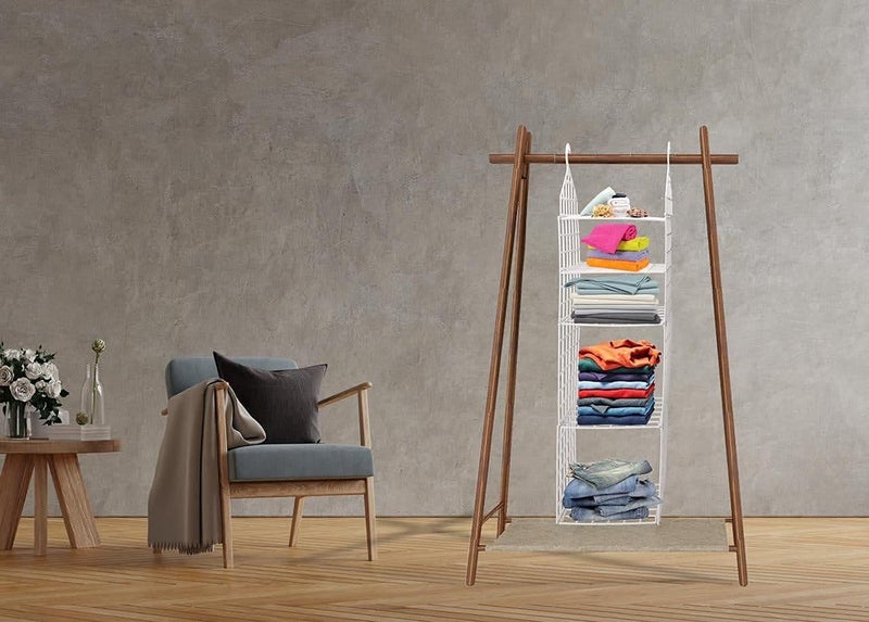 Alboss Alboss 5 Layer Folding Clothes Storage Racks Dormitory Closet for Students Wardrobe Shelves Underwear Socks Scarf tShirt etc Hanging Organizer Storage Holders RacksWhite - Image 2