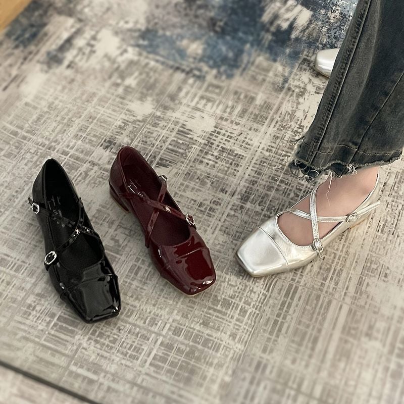 Trendy French-Style Square-Toe Fashion Mary Jane Shoes For Women 2025 Spring New Ballet Cross-Strap Girl Flats - Image 5