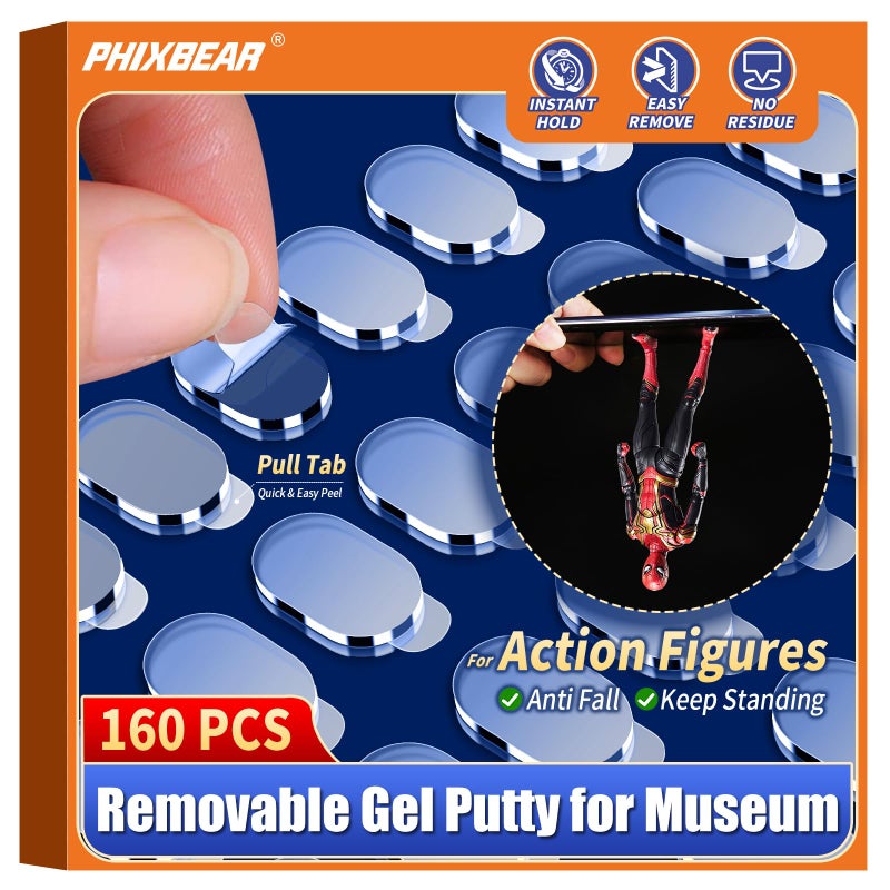 Phixbear 160 Pcs Pro Removable Gel Glue Putty With Pull Tab For Museum Action Figures  Clear Earthquake Adhesive Dots  Sticky Tack For Wall Hanging  0.31X 0.51 Wax Mounting Putty - Image 1
