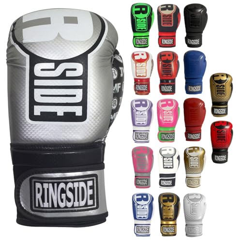 Ringside قفازات الملاكمة رينغسايد أبيكس، قفازات ملاكمة صناعية بتقنية IMF مع دعم معصم آمن، مثالية للرجال والنساء، فضي وأسود، S/M - Image 1