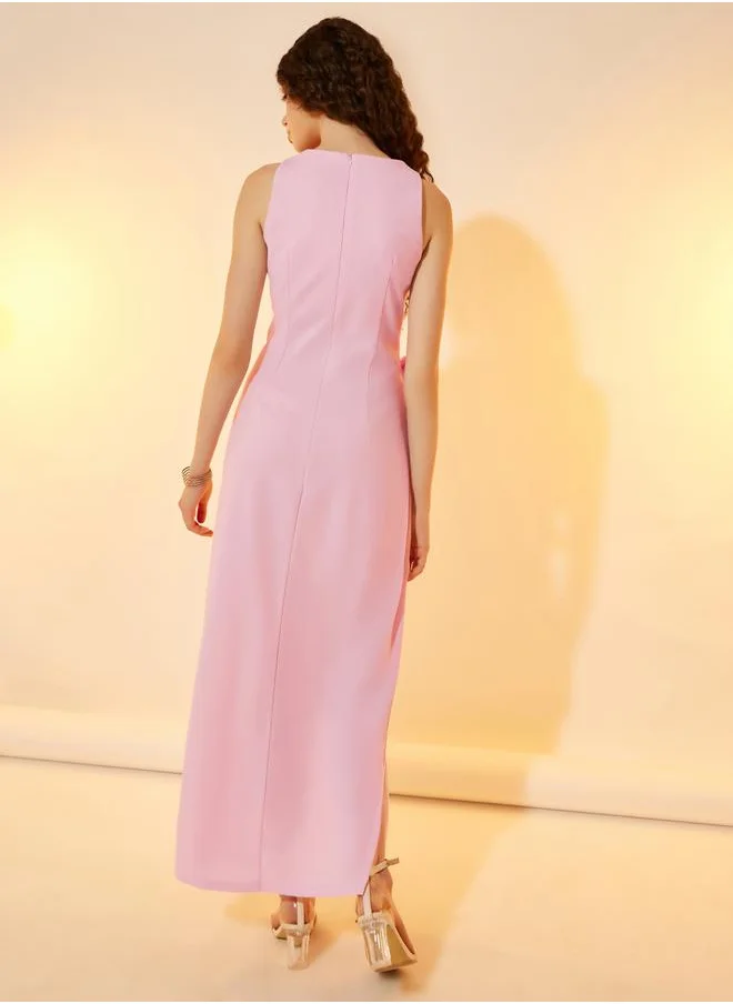 ستايلي Round Neck Flower Detail Sheath Maxi Dress