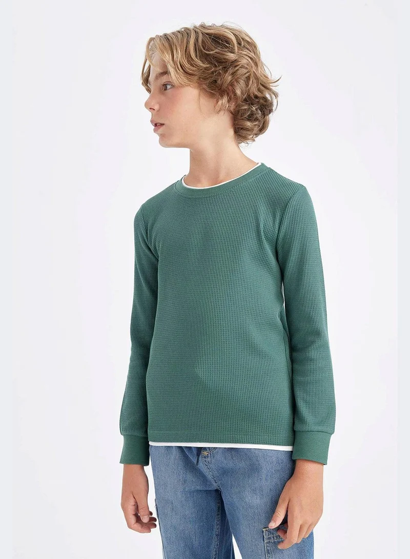 DeFacto Crew Neck Basic Waffle Long Sleeve T-Shirt