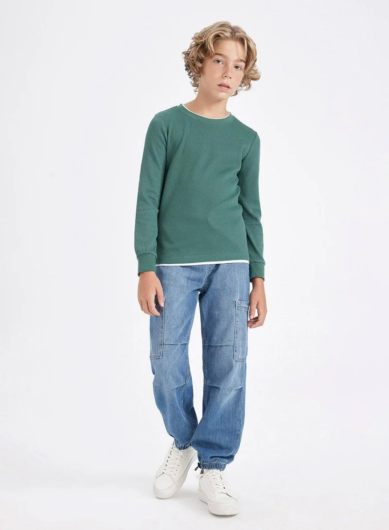 DeFacto  Crew Neck Basic Waffle Long Sleeve T-Shirt for Men | Best Price UAE