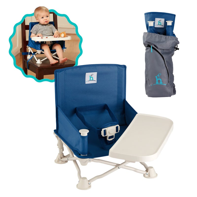 Hiccapop OmniBoost Travel Booster Seat with Tray for Baby | Folding Portable Baby Booster Seat for Dining Table, Camping, Beach, Grandma’s | Tip-Free Design Straps to Kitchen Chairs - Booster Chair - Image 1